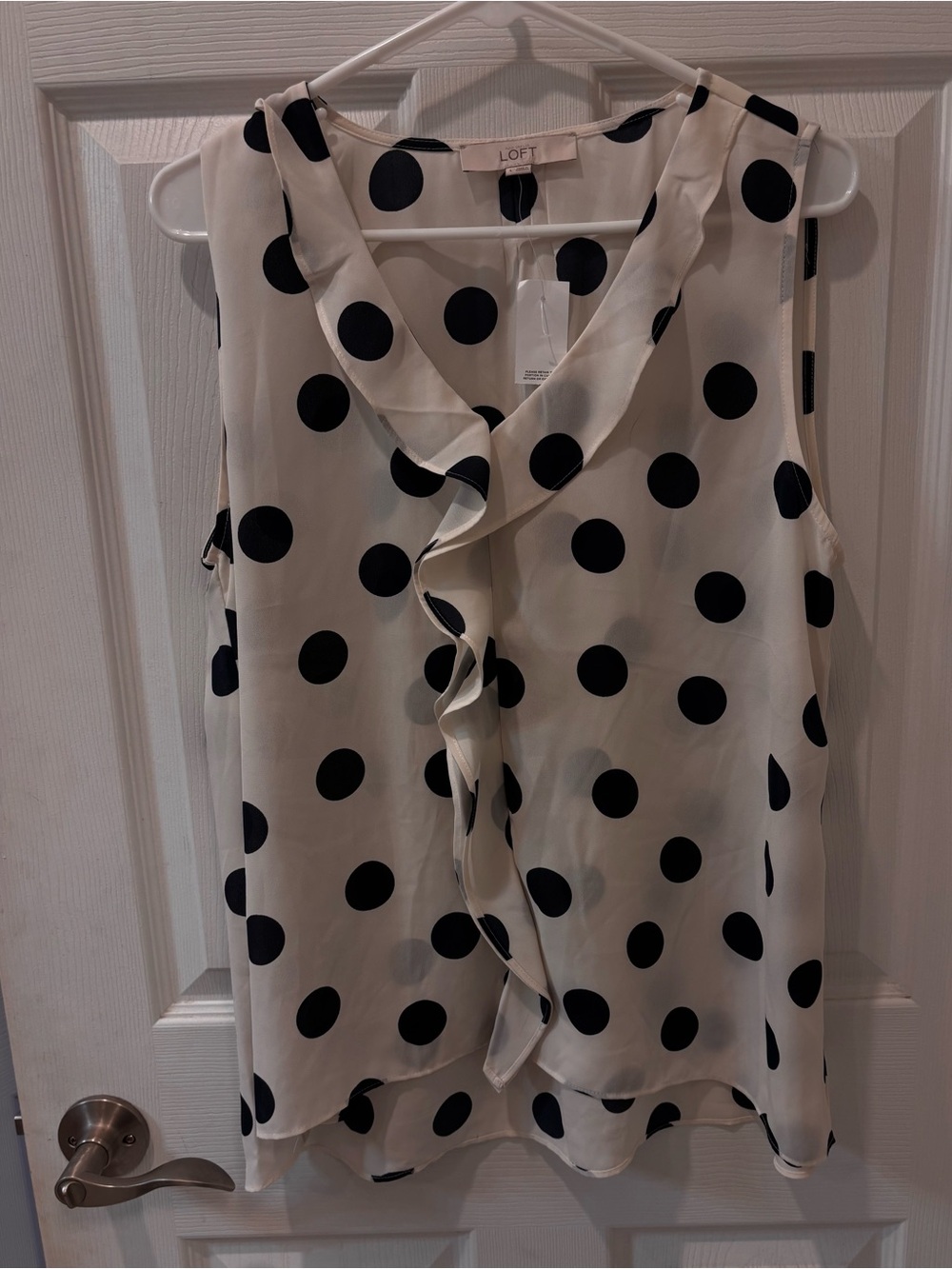 LOFT Ivory Polka Dot Ruffle Sleeveless Blouse